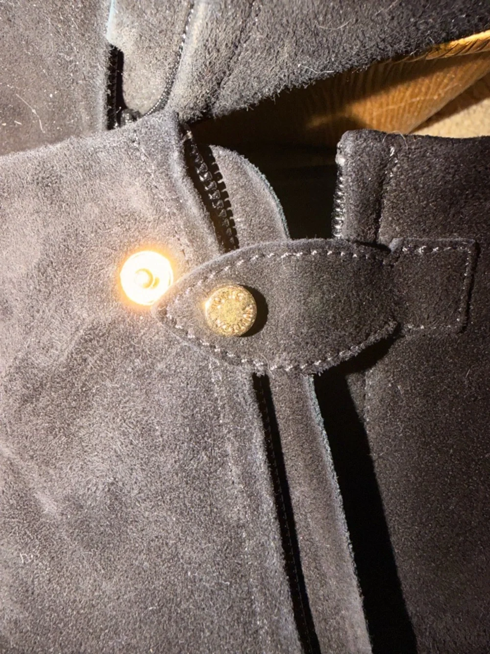 Louis Vuitton Black Suede Peep-Toe Wedge Ankle Boots with Gold Wedge - Picture 2 of 7